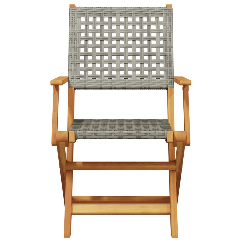 Folding Garden Chairs 4 pcs Grey Poly Rattan and Solid Wood