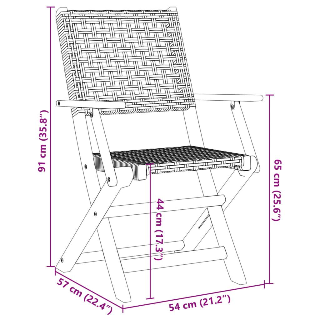 Folding Garden Chairs 4 pcs Grey Poly Rattan and Solid Wood