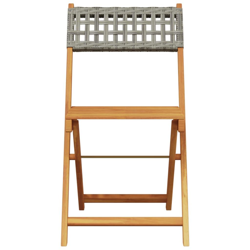 Folding Garden Chairs 4 pcs Grey Poly Rattan and Solid Wood