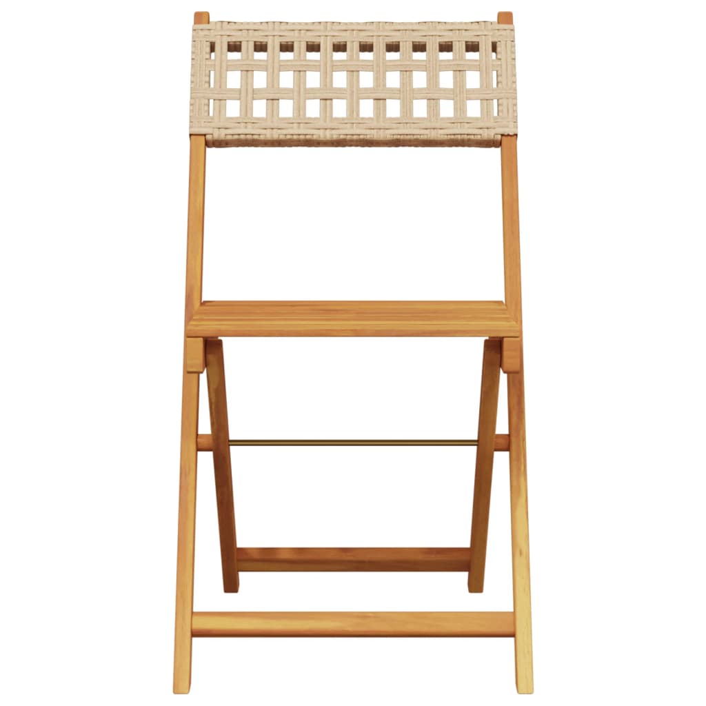 Folding Garden Chairs 6 pcs Beige Poly Rattan and Solid Wood