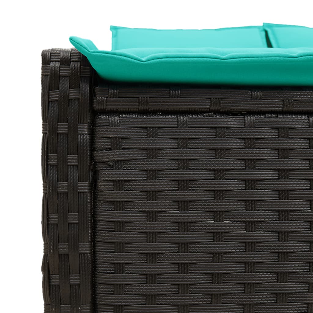 Double Sun Lounger with Cushions Black Poly Rattan
