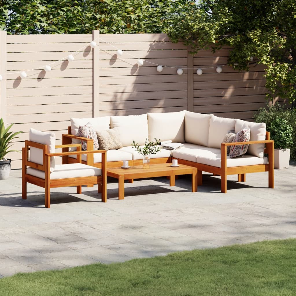 5 Piece Garden Sofa Set with Cushions Solid Wood Acacia