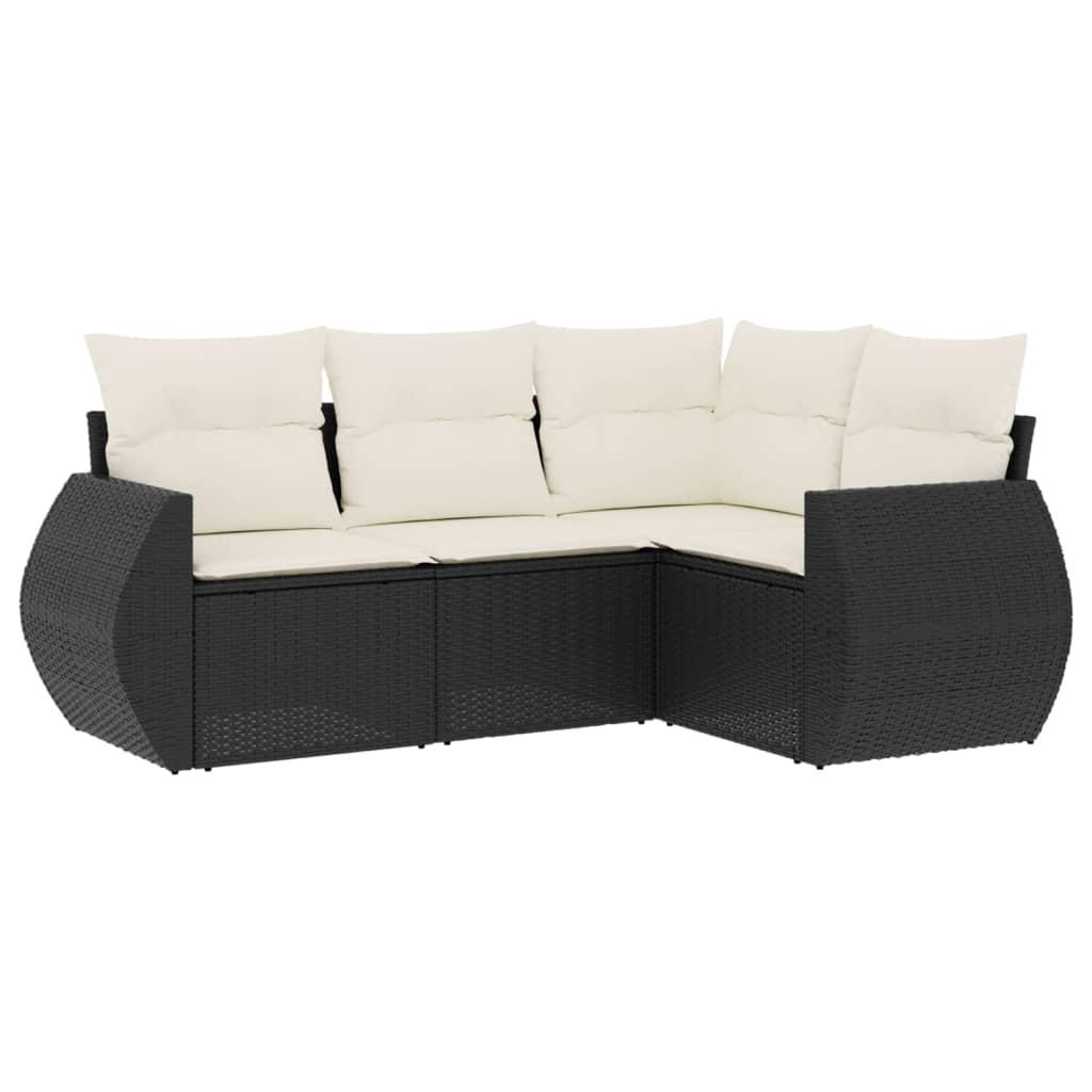 4 Piece Garden Sofa Set with Cushions Black Poly Rattan