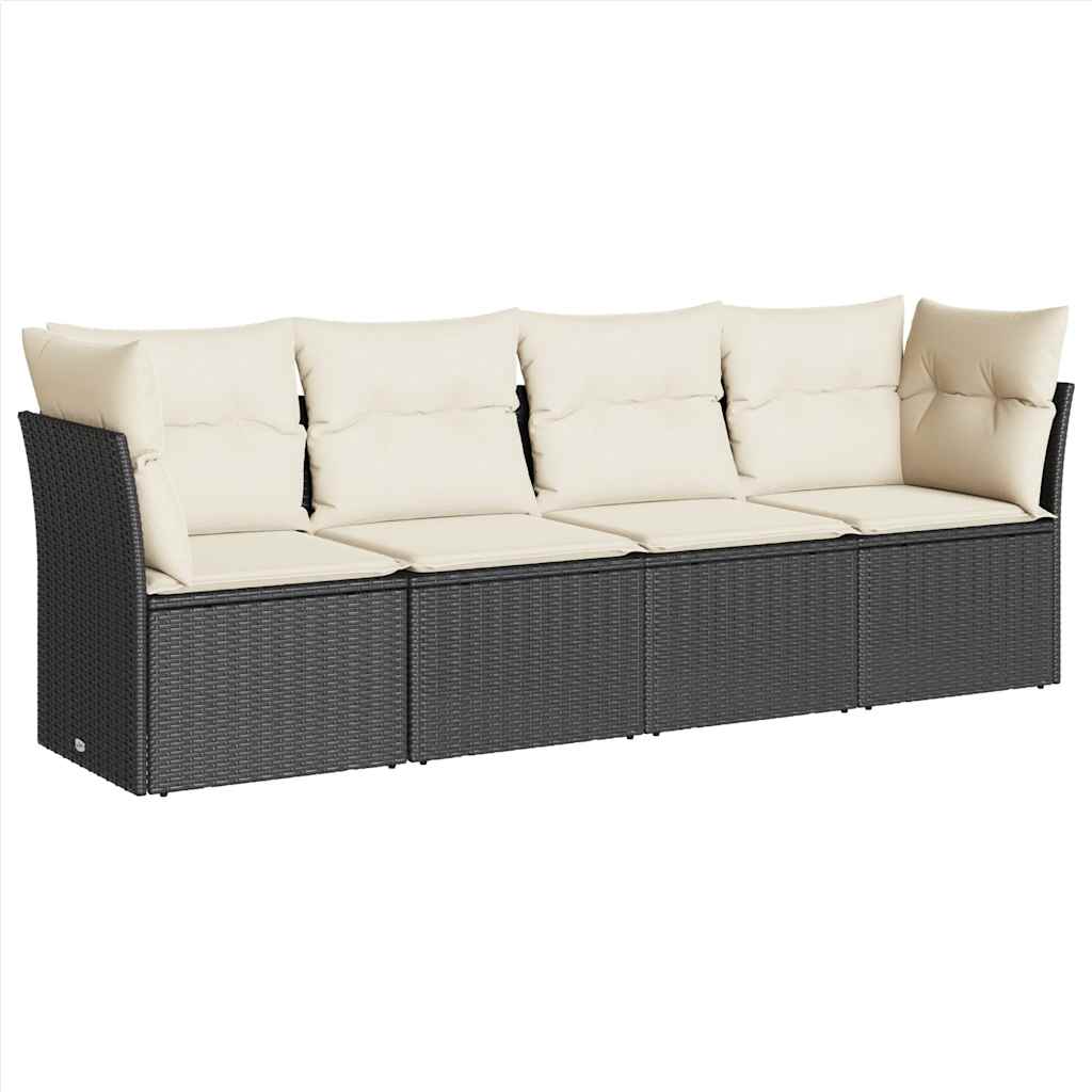 4 Piece Garden Sofa Set with Cushions Black Poly Rattan
