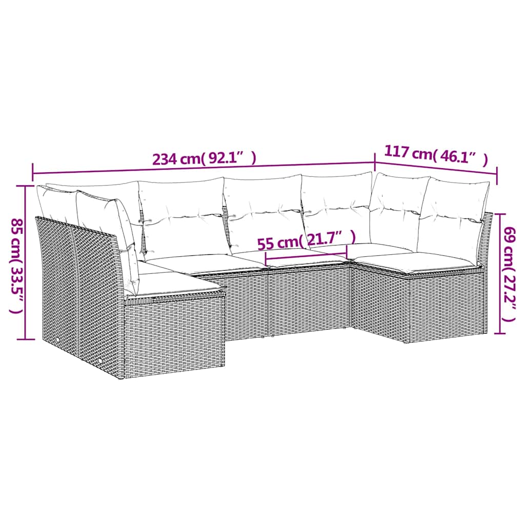 6 Piece Garden Sofa Set with Cushions Black Poly Rattan