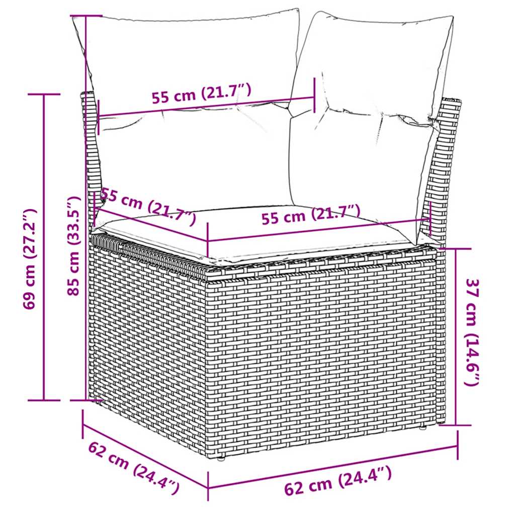 5 Piece Garden Sofa Set with Cushions Grey Poly Rattan