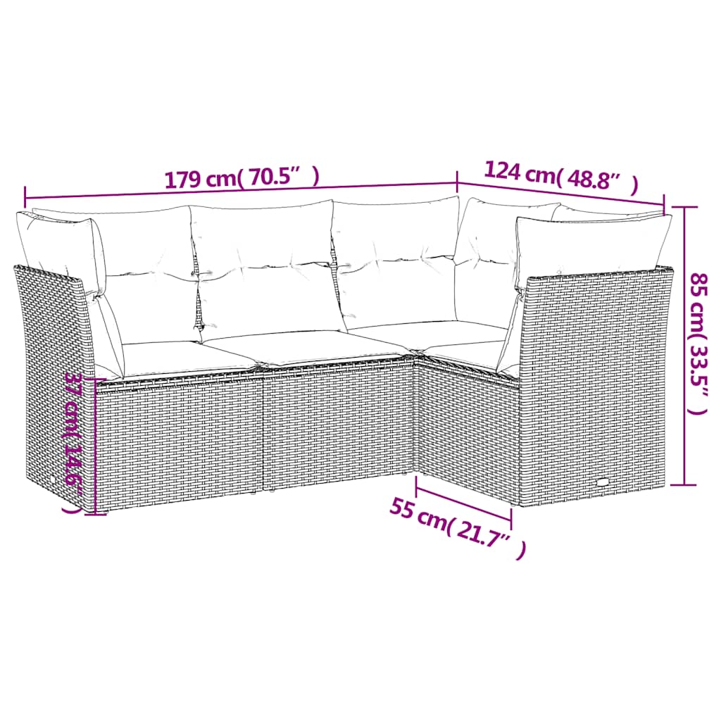 4 Piece Garden Sofa Set with Cushions Black Poly Rattan