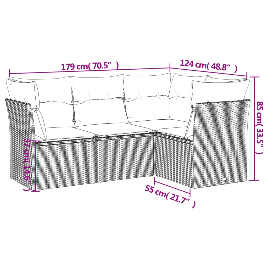 4 Piece Garden Sofa Set with Cushions Beige Poly Rattan