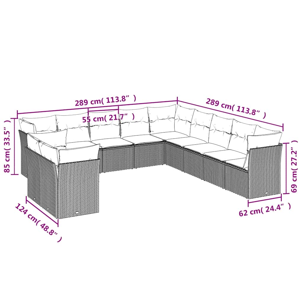 11 Piece Garden Sofa Set with Cushions Black Poly Rattan