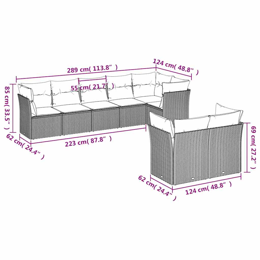 8 Piece Garden Sofa Set with Cushions Black Poly Rattan