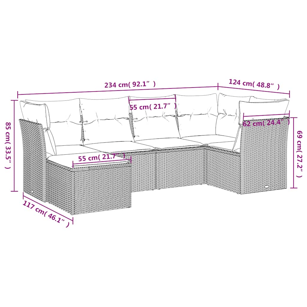 6 Piece Garden Sofa Set with Cushions Black Poly Rattan