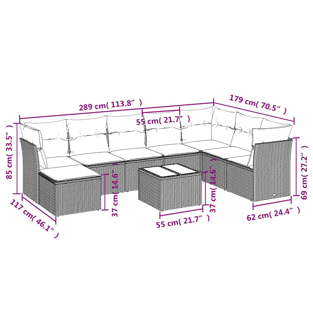 9 Piece Garden Sofa Set with Cushions Black Poly Rattan