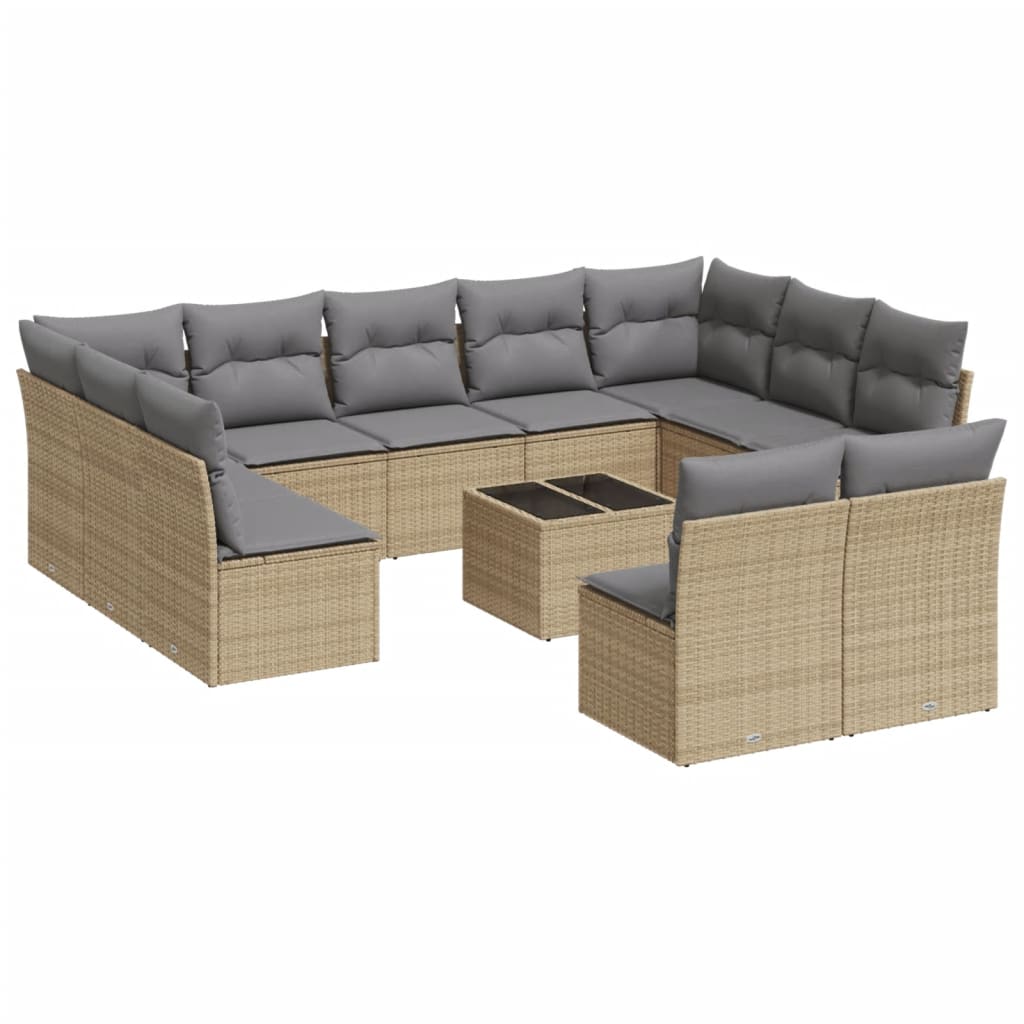 12 Piece Garden Sofa Set with Cushions Beige Poly Rattan