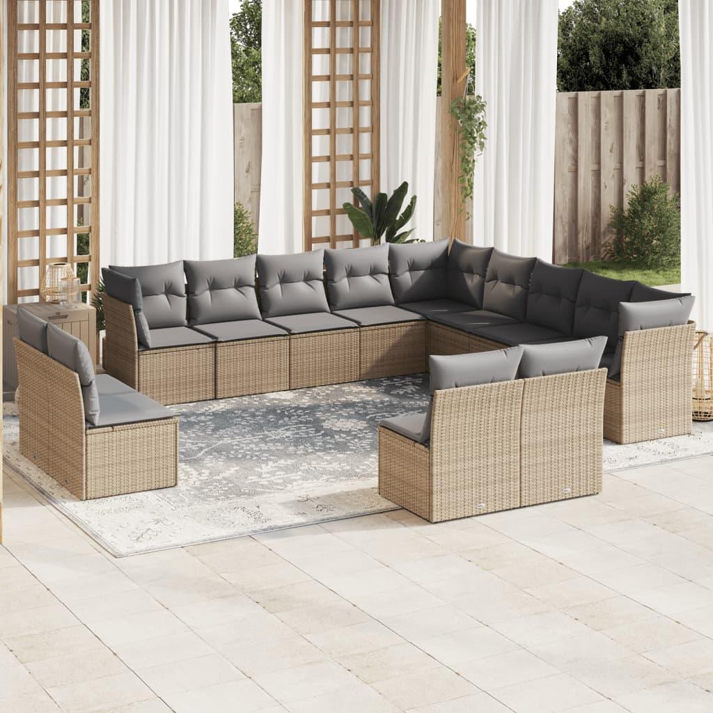 12 Piece Garden Sofa Set with Cushions Beige Poly Rattan