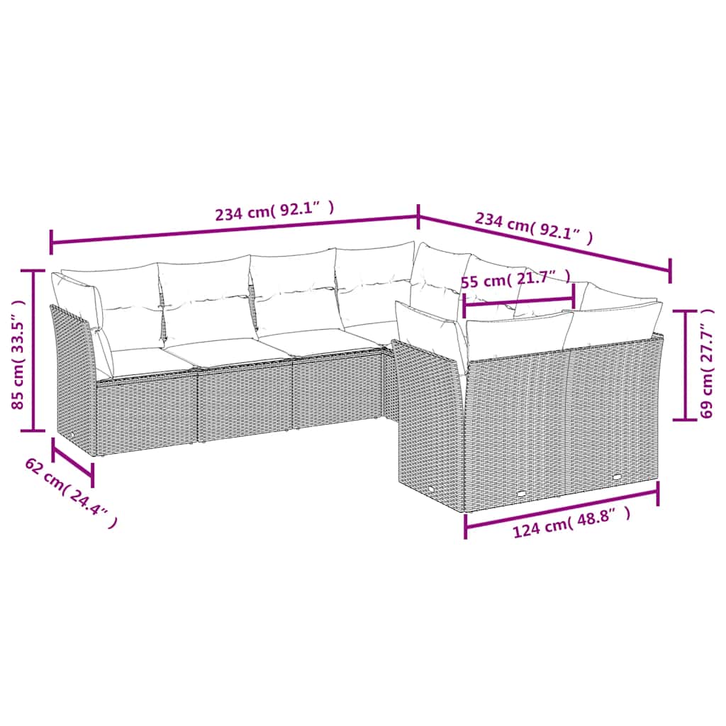 8 Piece Garden Sofa Set with Cushions Black Poly Rattan