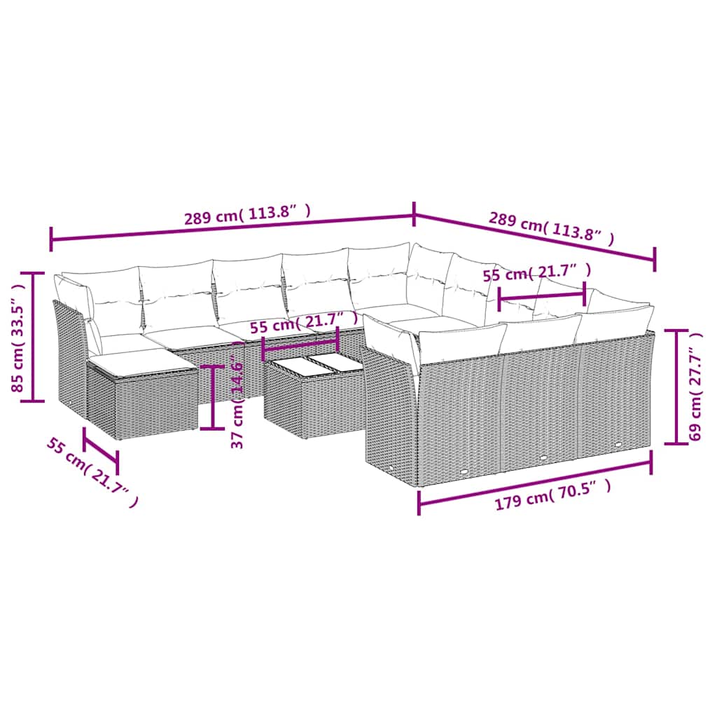 13 Piece Garden Sofa Set with Cushions Black Poly Rattan