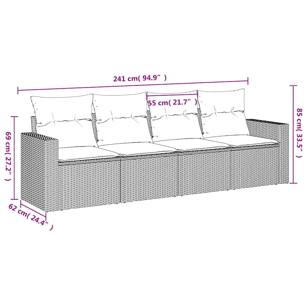 4 Piece Garden Sofa Set with Cushions Black Poly Rattan