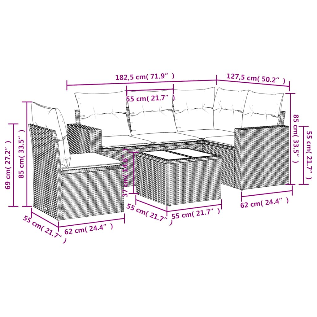 6 Piece Garden Sofa Set with Cushions Black Poly Rattan