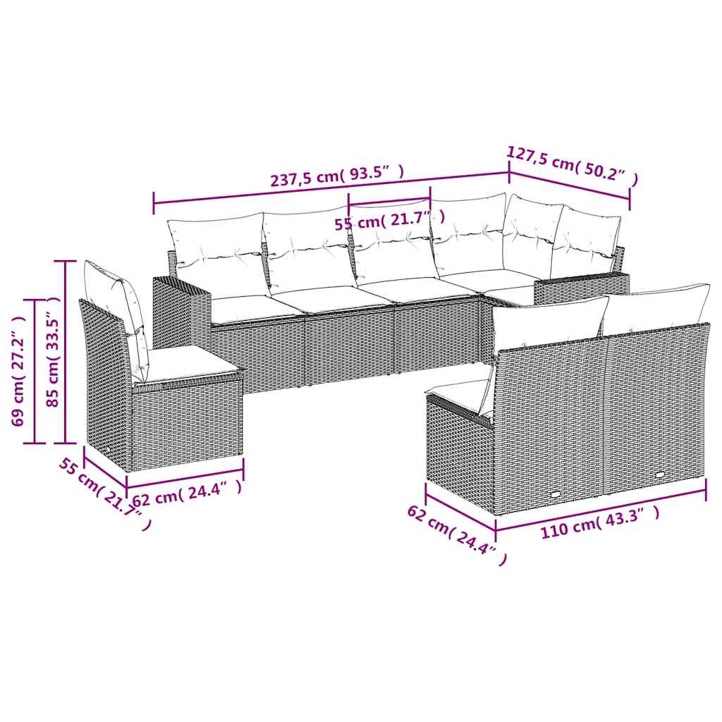8 Piece Garden Sofa Set with Cushions Black Poly Rattan