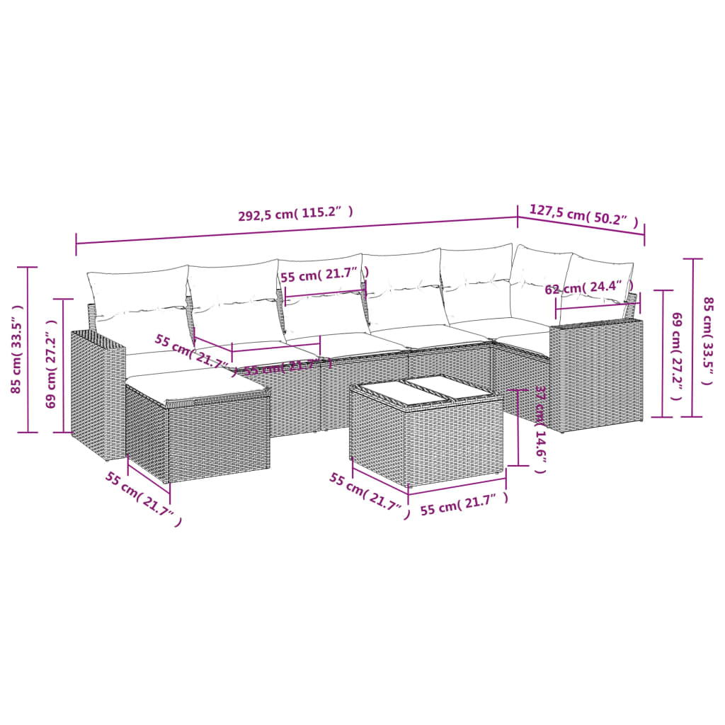 8 Piece Garden Sofa Set with Cushions Black Poly Rattan