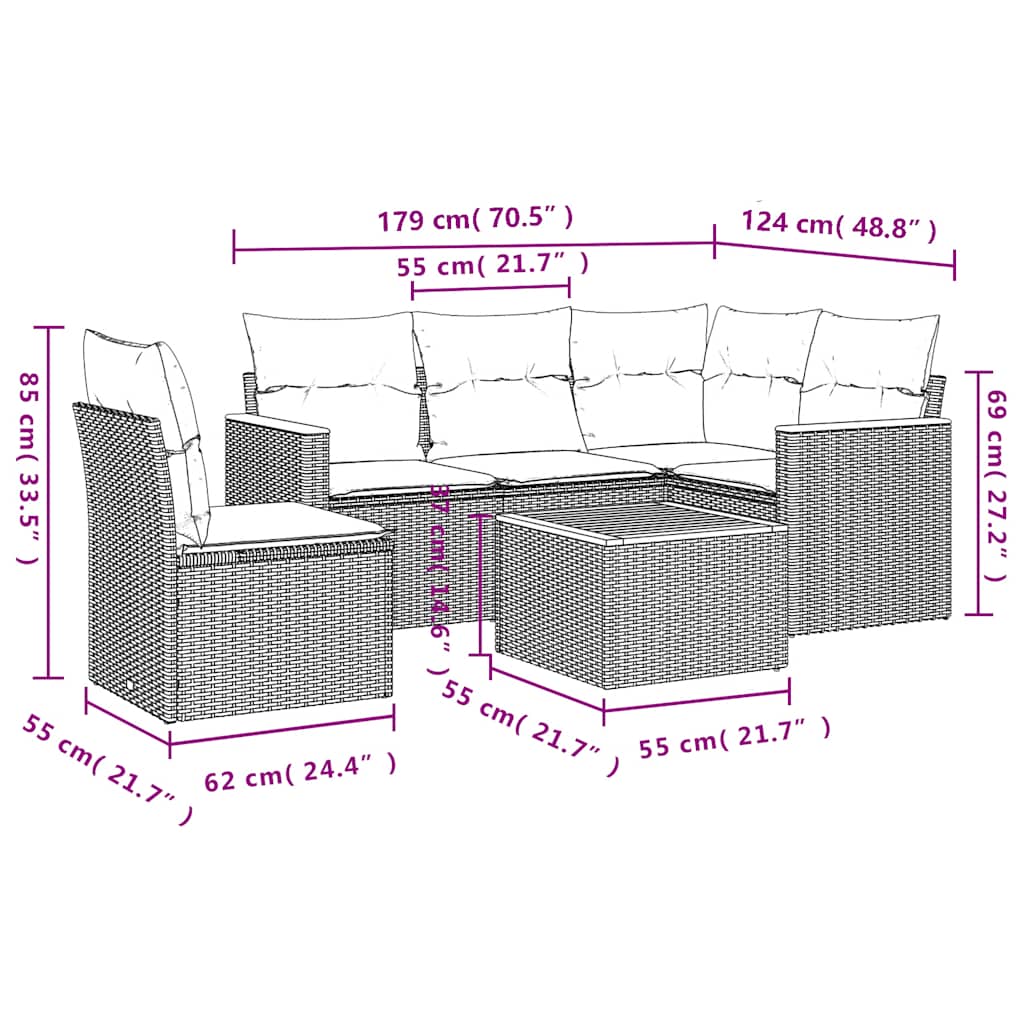 6 Piece Garden Sofa Set with Cushions Black Poly Rattan