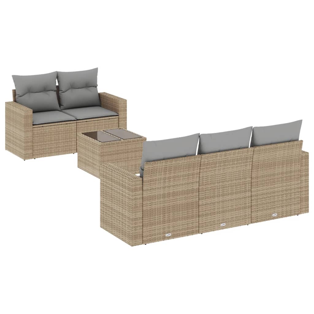 6 Piece Garden Sofa Set with Cushions Beige Poly Rattan