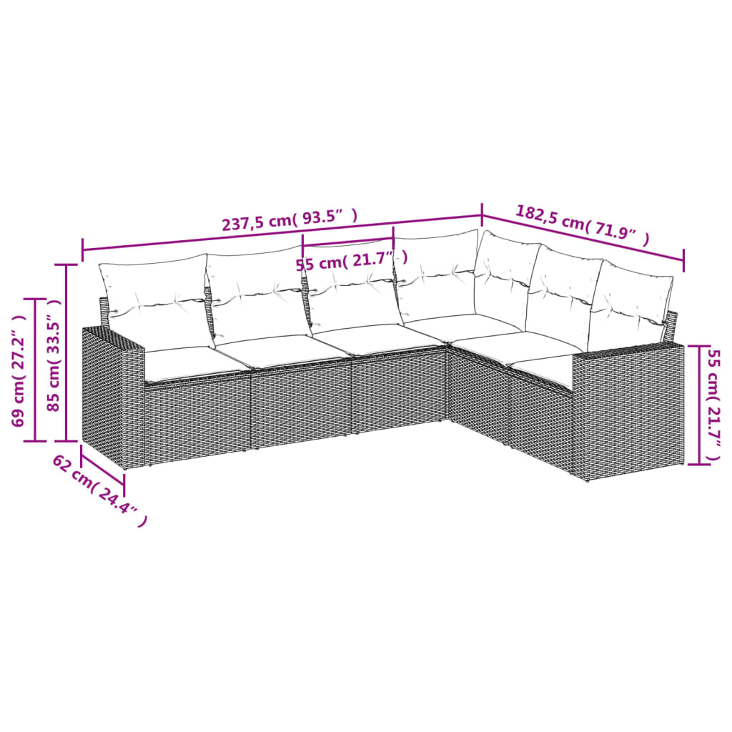 6 Piece Garden Sofa Set with Cushions Beige Poly Rattan