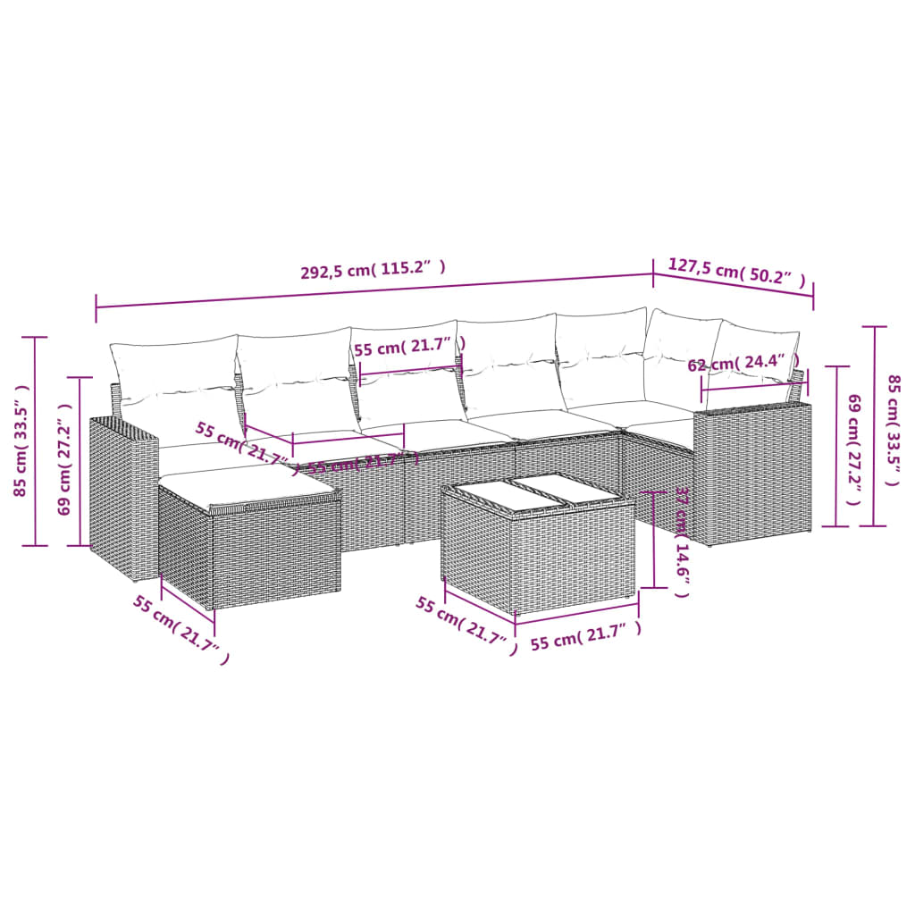 8 Piece Garden Sofa Set with Cushions Black Poly Rattan