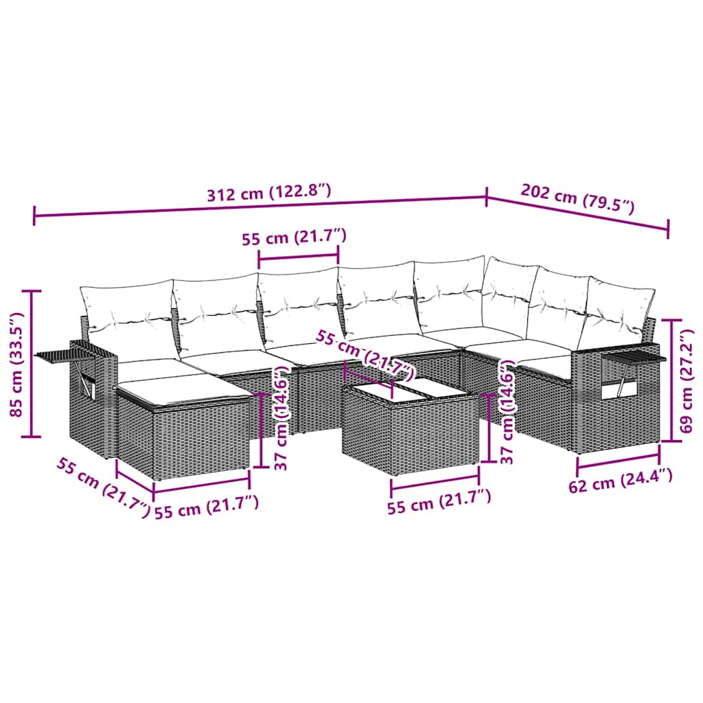 9 Piece Garden Sofa Set with Cushions Black Poly Rattan