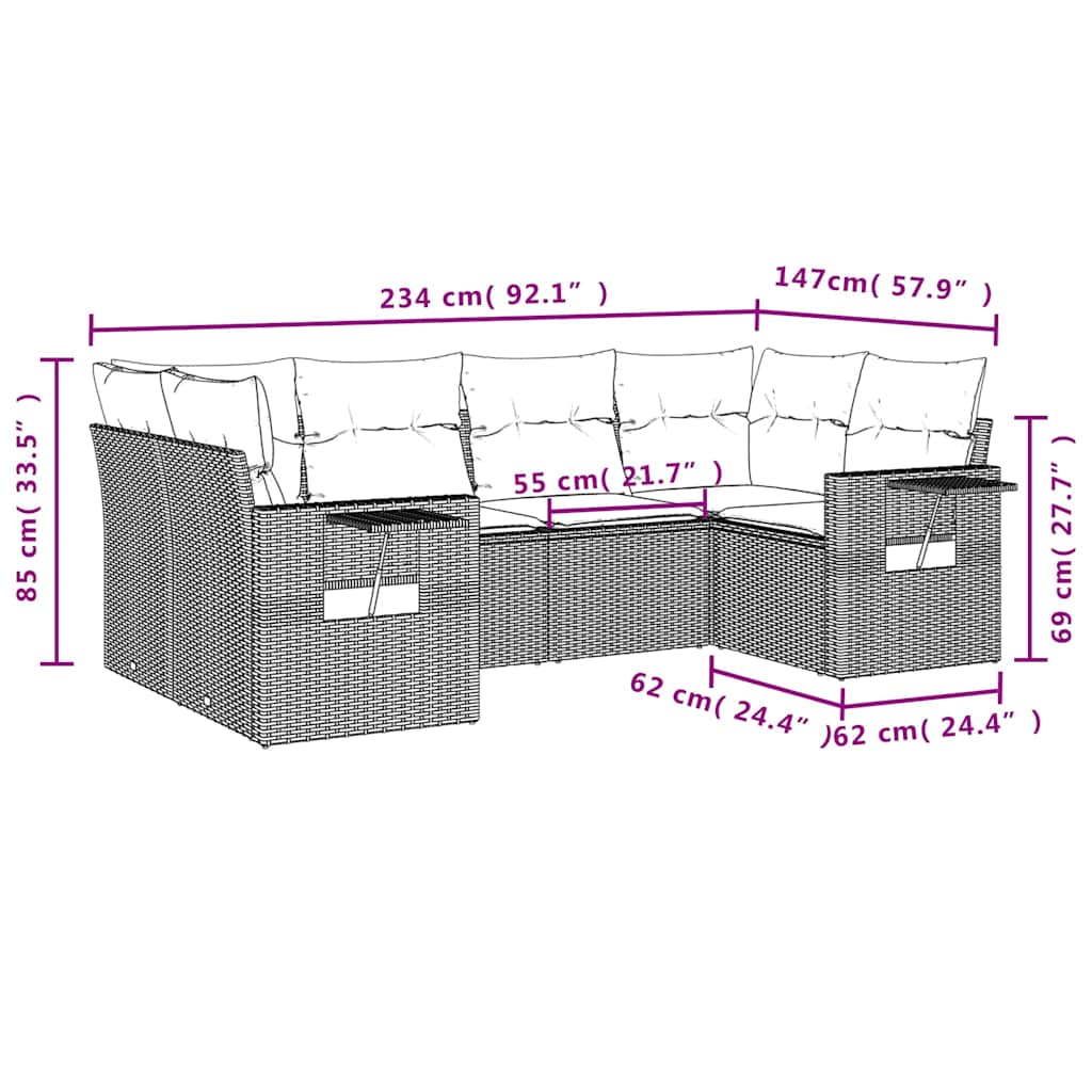 6 Piece Garden Sofa Set with Cushions Black Poly Rattan