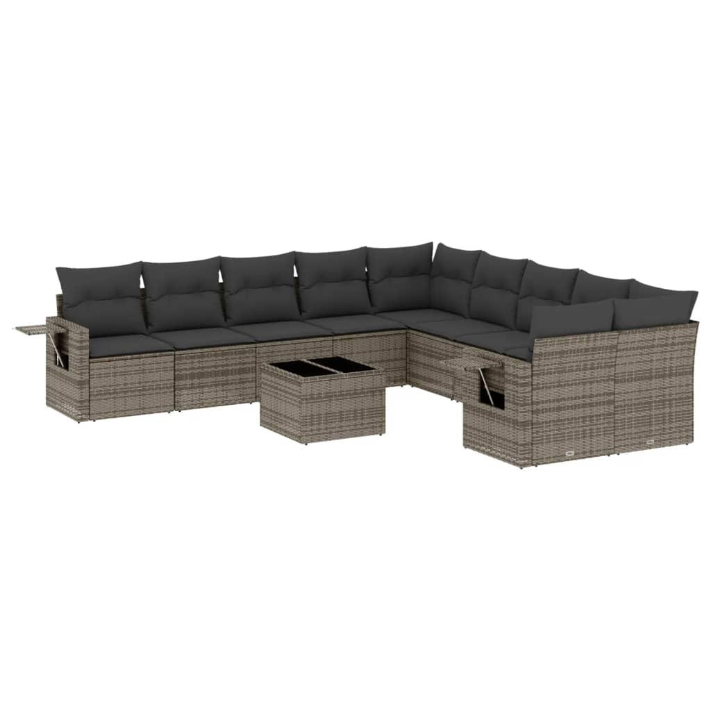 11 Piece Garden Sofa Set with Cushions Grey Poly Rattan
