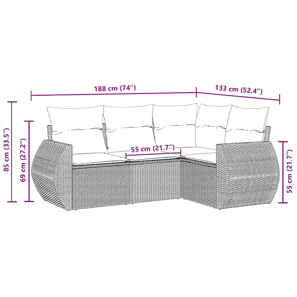 4 Piece Garden Sofa Set with Cushions Black Poly Rattan