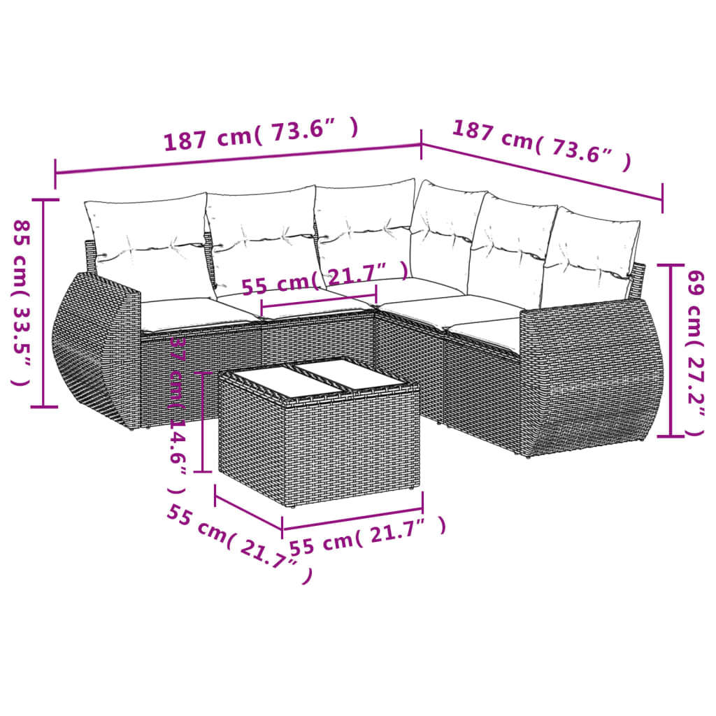 6 Piece Garden Sofa Set with Cushions Beige Poly Rattan