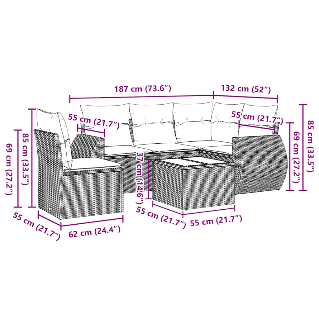 6 Piece Garden Sofa Set with Cushions Black Poly Rattan