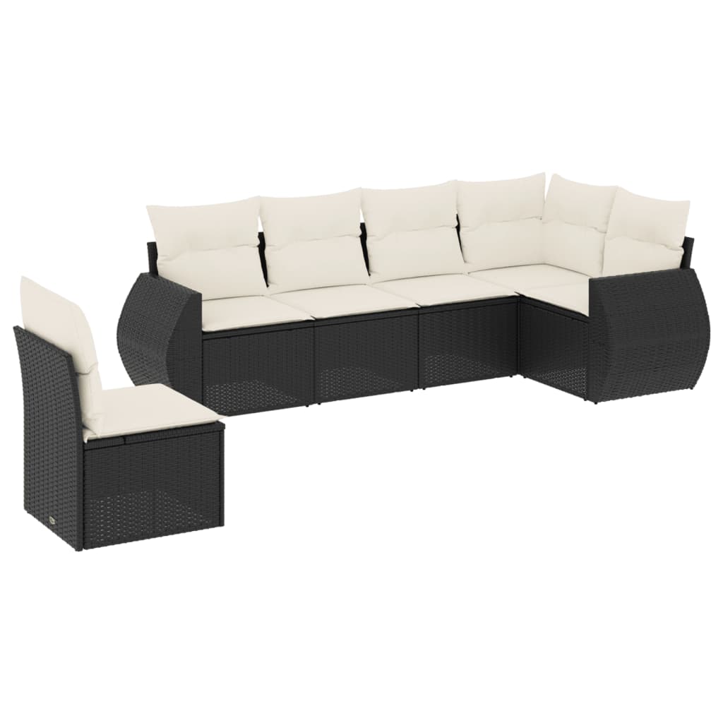 6 Piece Garden Sofa Set with Cushions Black Poly Rattan