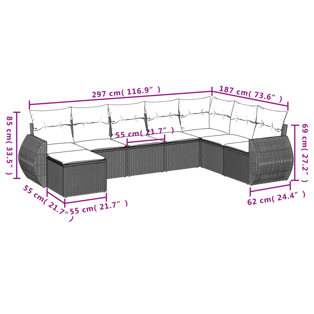 8 Piece Garden Sofa Set with Cushions Black Poly Rattan