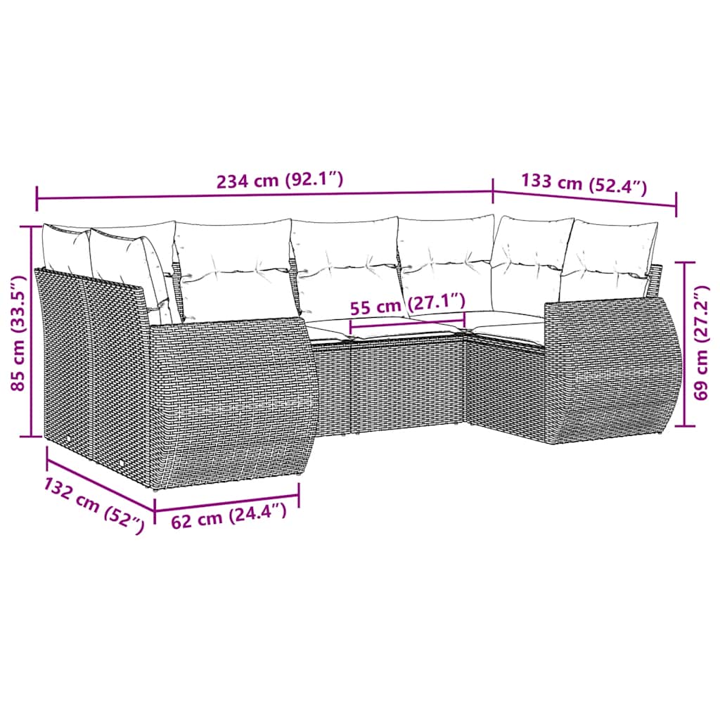 6 Piece Garden Sofa Set with Cushions Black Poly Rattan
