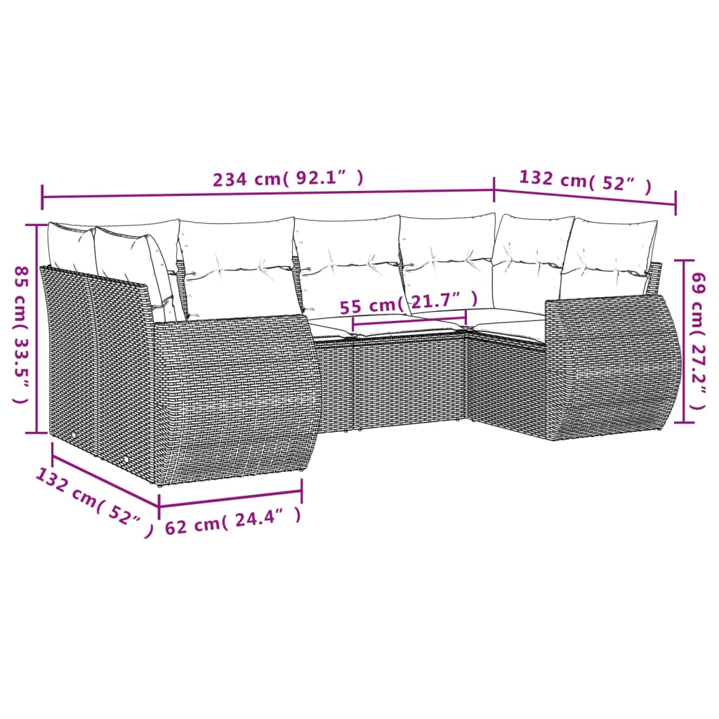 6 Piece Garden Sofa Set with Cushions Beige Poly Rattan