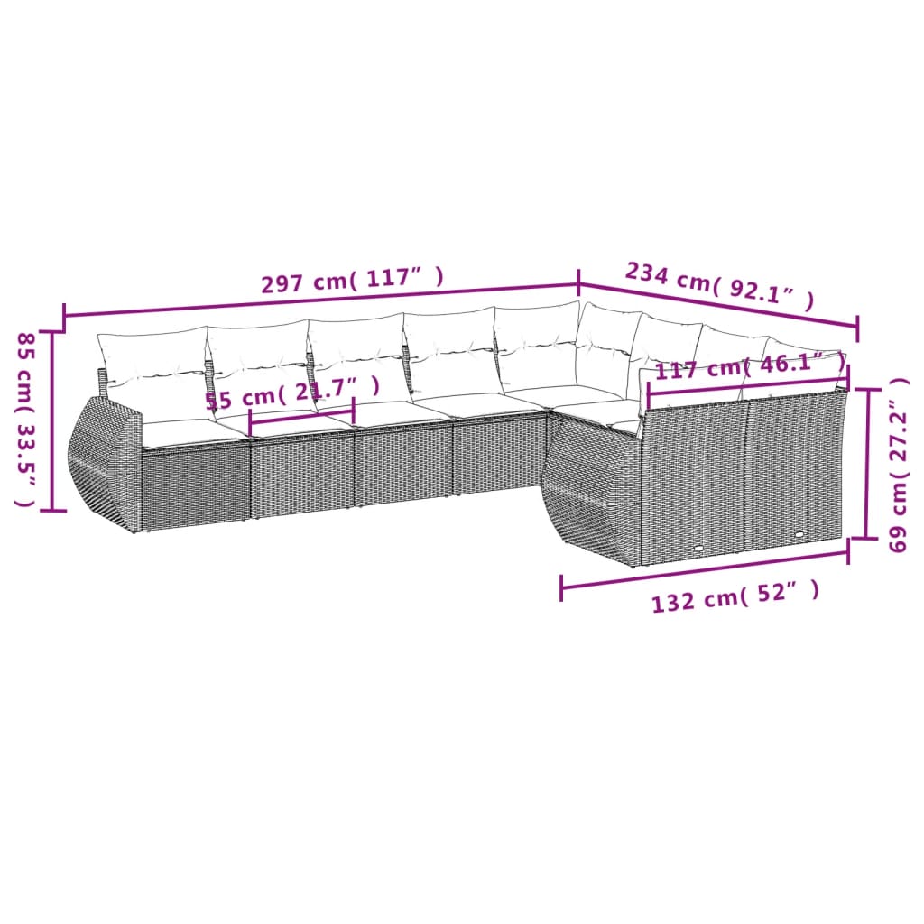 9 Piece Garden Sofa Set with Cushions Grey Poly Rattan