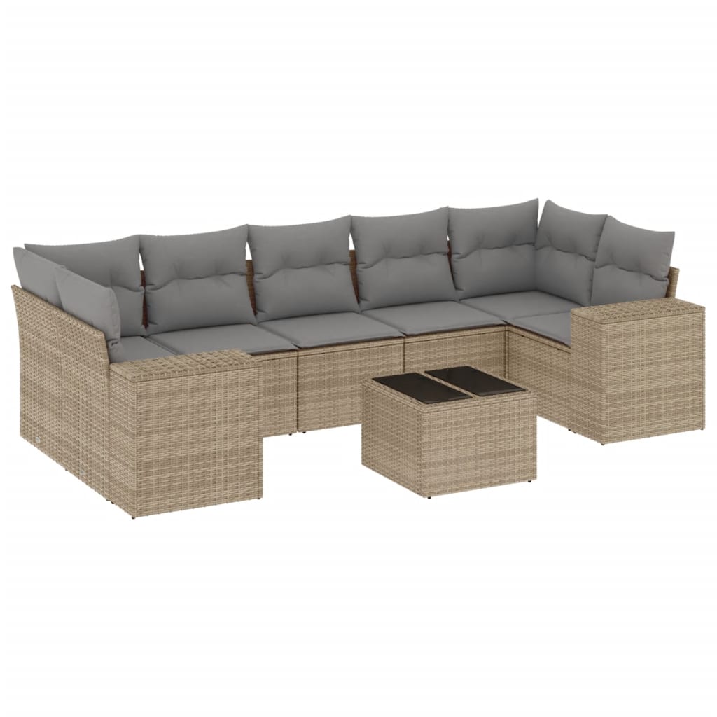 8 Piece Garden Sofa Set with Cushions Beige Poly Rattan