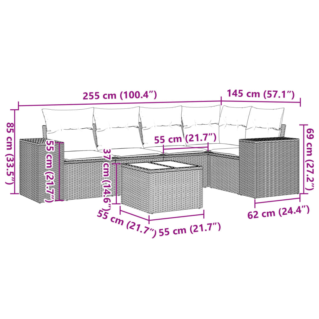 6 Piece Garden Sofa Set with Cushions Grey Poly Rattan