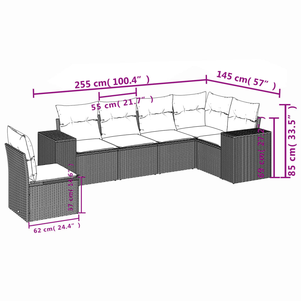 6 Piece Garden Sofa Set with Cushions Beige Poly Rattan