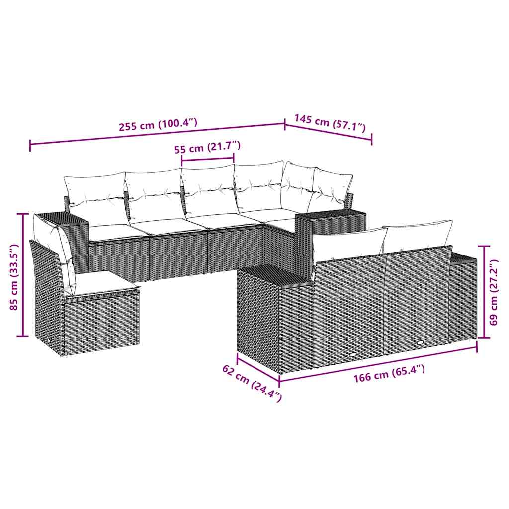8 Piece Garden Sofa Set with Cushions Black Poly Rattan