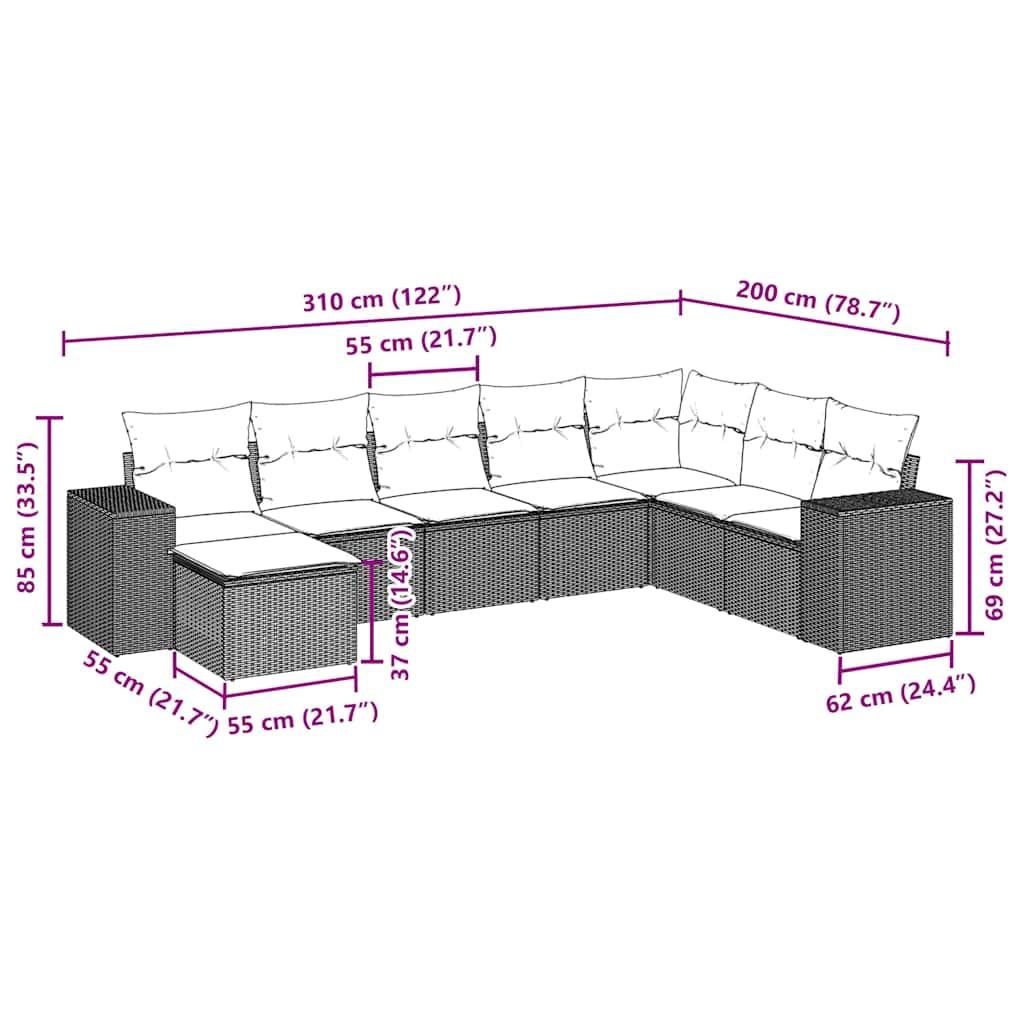 8 Piece Garden Sofa Set with Cushions Black Poly Rattan