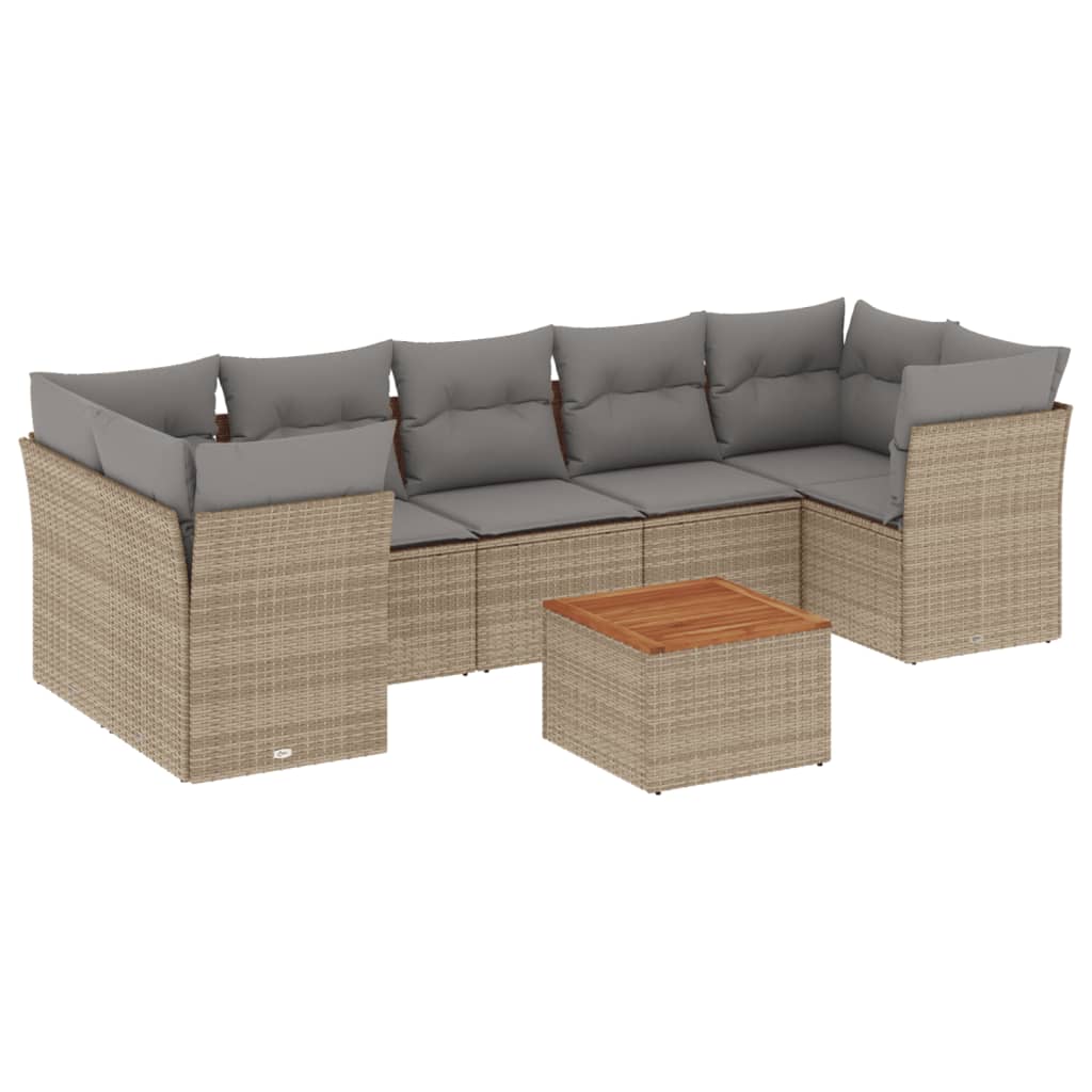 8 Piece Garden Sofa Set with Cushions Mix Beige Poly Rattan