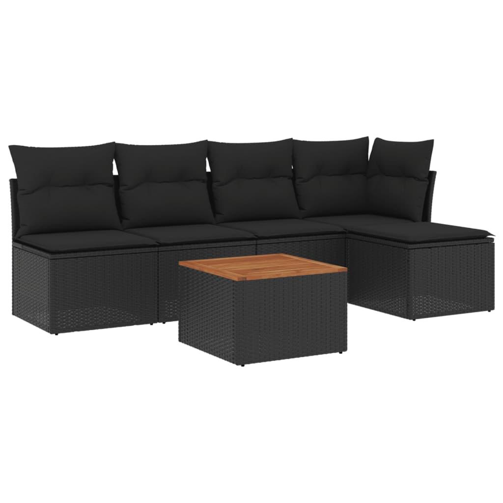 6 Piece Garden Sofa Set with Cushions Black Poly Rattan