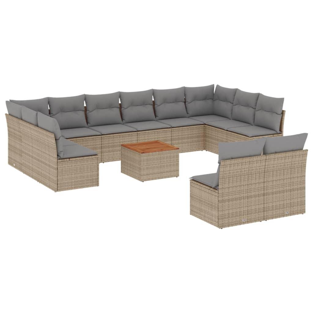 13 Piece Garden Sofa Set with Cushions Mix Beige Poly Rattan