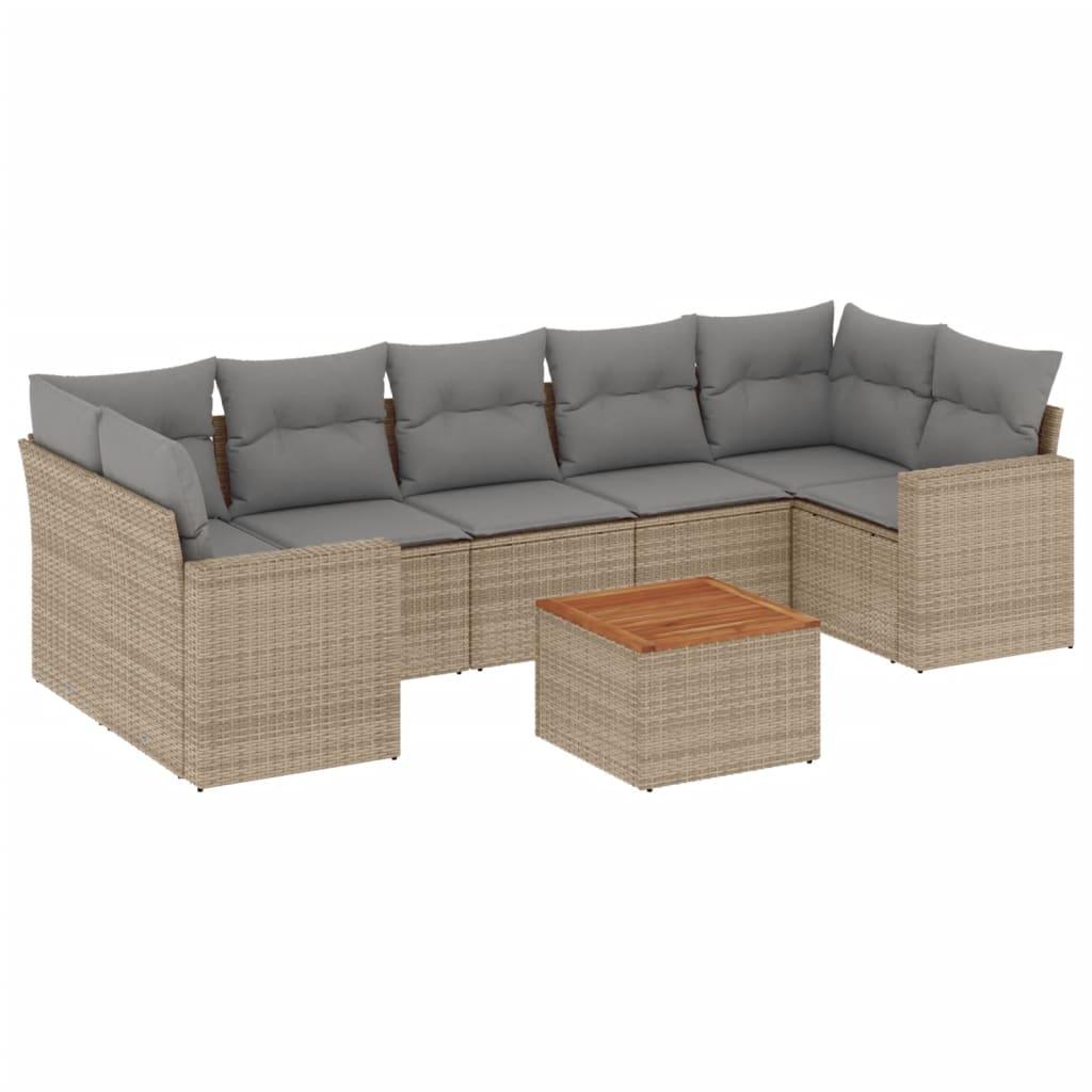 8 Piece Garden Sofa Set with Cushions Mix Beige Poly Rattan
