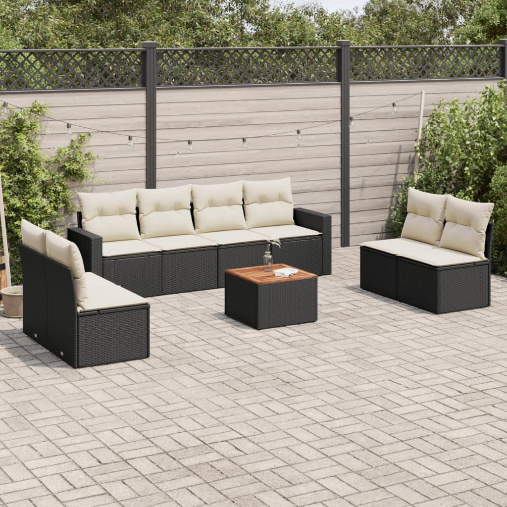 9 Piece Garden Sofa Set with Cushions Black Poly Rattan