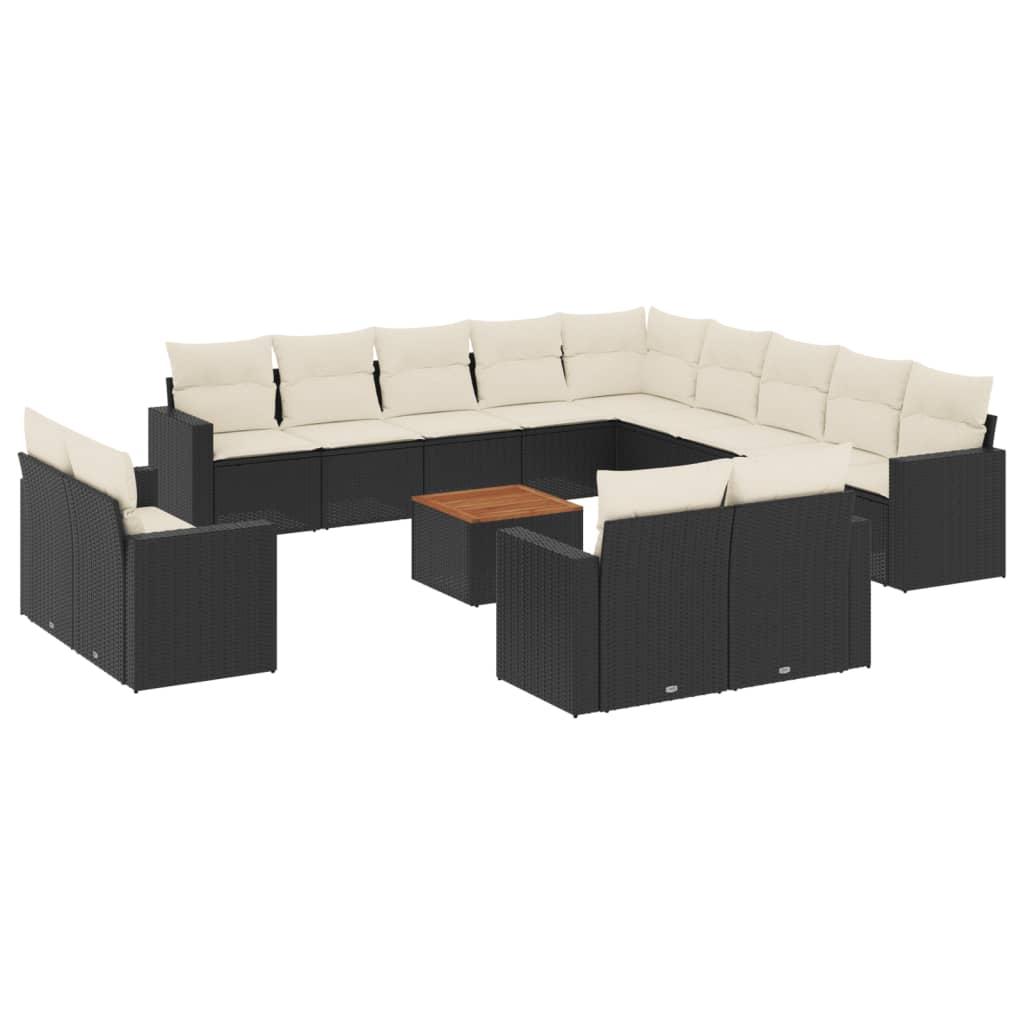 14 Piece Garden Sofa Set with Cushions Black Poly Rattan